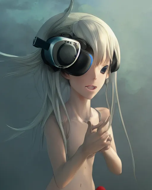 Prompt: a russian blue cat wearing a VR headset, !dream an attractive young female elf with long flowing auburn hair, standing on the beach on the ground front facing, looking at camera, blue water, anime. By Makoto Shinkai, Stanley Artgerm Lau, WLOP, Rossdraws, James Jean, Andrei Riabovitchev, Marc Simonetti, krenz cushart, Sakimichan, trending on ArtStation, digital art.