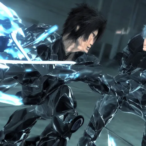 Image similar to hideo and kojima fight to the death in metal gear rising : revengeance