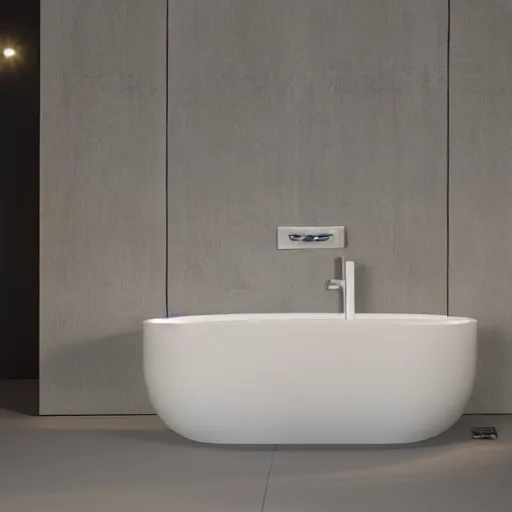 Image similar to bathroom with warm white led strip lighting, photorealistic, product render