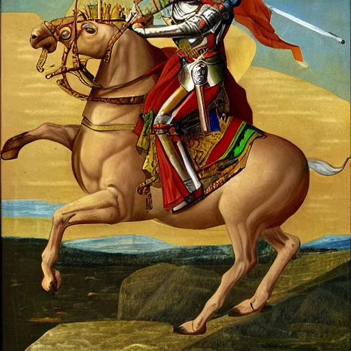 Image similar to saint george the knight on a horse fighting a dragon with a spear, by andrej dugin, olga dugina