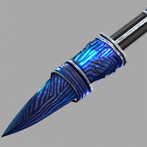 Image similar to arabian saber, object, aerial view, blue edge, curved blade, obsidian metal, artstation, intricate
