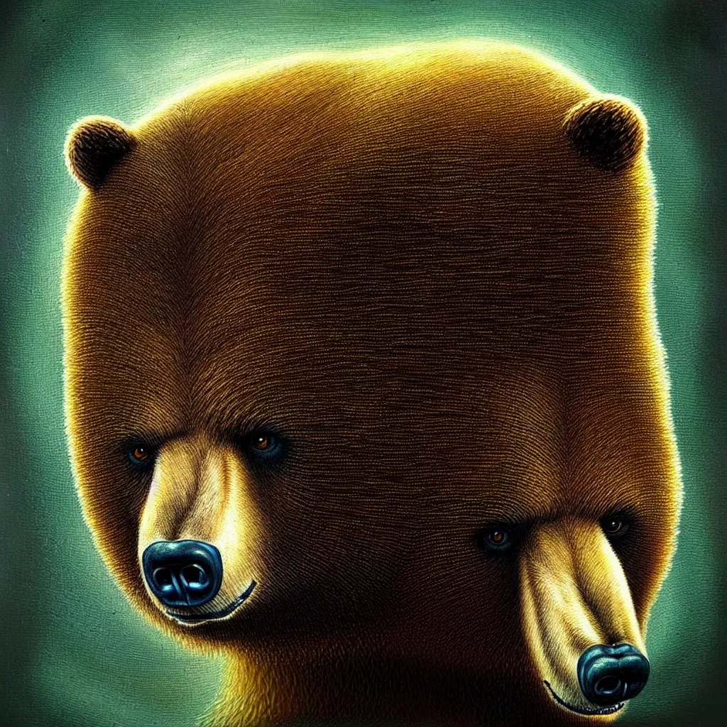 Prompt: a beautiful 3d closeup portrait painting a bear, in the style of alexander jansson, symmetry, fantasy, sharp and focused, high definition .