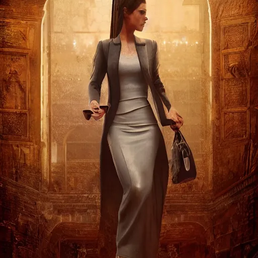 Image similar to hyperrealistic mixed media high resolution image of a woman Kurdish lawyer, stunning 3d render inspired art by István Sándorfi and Greg Rutkowski and Unreal Engine, perfect symmetry, dim volumetric lighting, 8k octane beautifully detailed render, post-processing, extremely hyper-detailed, intricate, epic composition, highly detailed attributes, highly detailed atmosphere, full body shot, cinematic lighting, masterpiece, trending on artstation, very very detailed, masterpiece, stunning, flawless structure, lifelike texture, perfection,