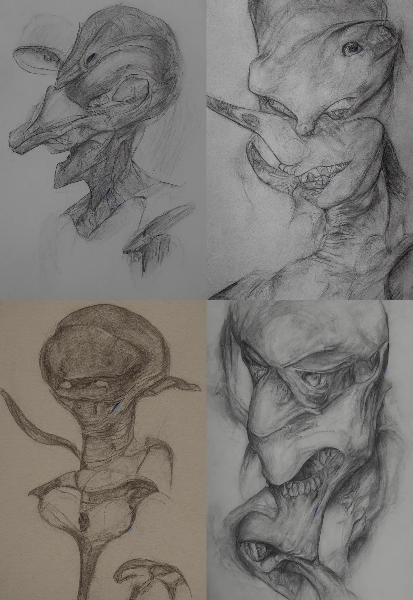 Prompt: basic alien, face sketch, pencil