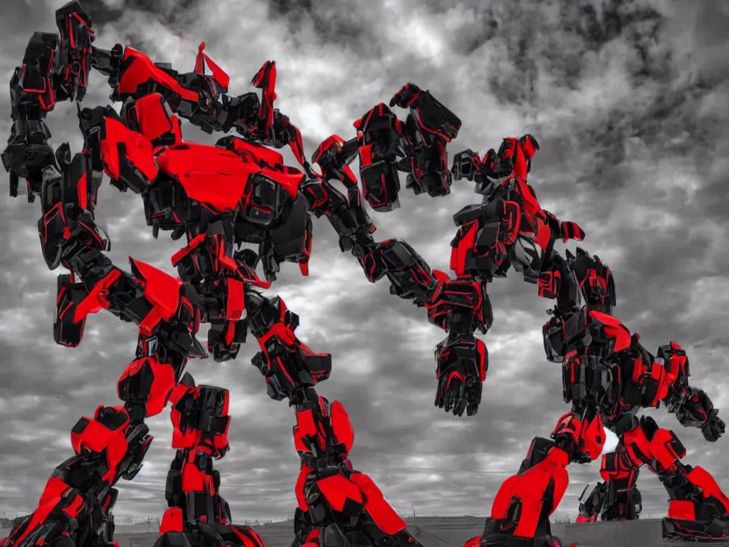 Prompt: a giant black and red mecha cat,