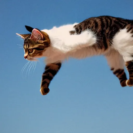 Image similar to a cat jumping off a plane, photography