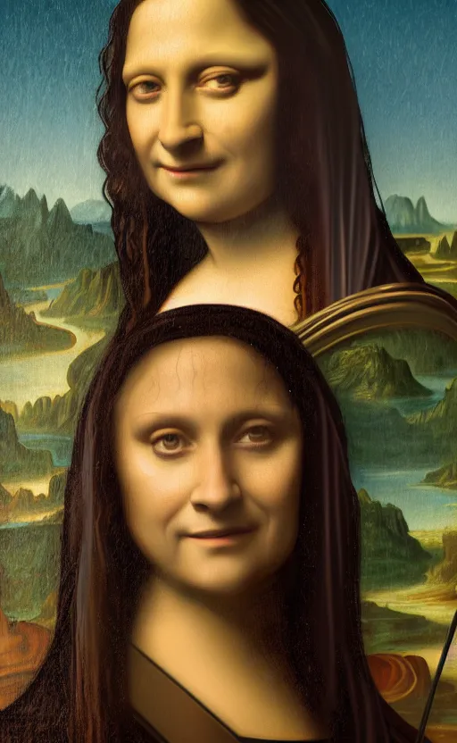 Image similar to Hagrid from Harry Potter as Mona Lisa, masterpiece digital painting by Greg Rutkowski, Alex Grey, artstation, 4k wallpaper