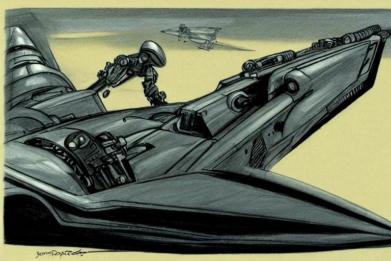 Image similar to speeder bike concept sketch by joe johnston and nilo rodis - jamero and ralph mcquarrie and norman reynolds