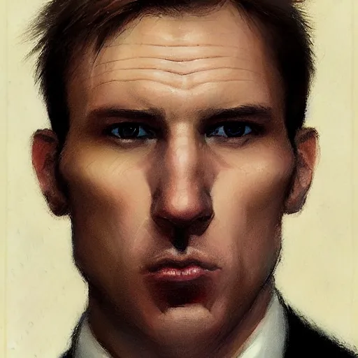 Image similar to Portrait of a stern workaholic office man by Greg Rutkowski, he is about 40 years old, mixture between russian and irish, side parted combover brown hair, attractive, NARROW very very very very sharp face ANGULAR hawkish facial features, hooked nose , extremely pale white skin, smart looking, he is wearing a black trenchcoat, highly detailed portrait, scifi, digital painting, artstation, concept art, smooth, sharp foccus ilustration, Artstation HQ