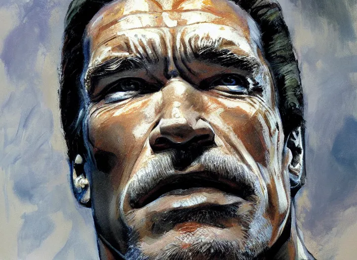 Image similar to a highly detailed beautiful portrait of arnold schwarzenegger, by gregory manchess, james gurney, james jean