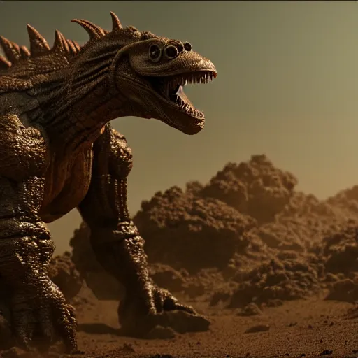 Prompt: Alien mutant Godzilla in an unknown planet, photorealistic, 8k
