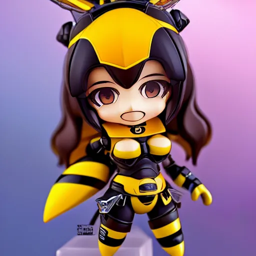 Image similar to closeup painting of cute bee nendoroid with themed armor, portrait, hyperdetailed, artstation, cgsociety, 8 k, by tangerine dream