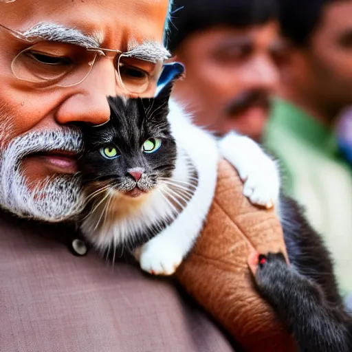 Image similar to narendra modi holding a cat in his arms, ani, sony a 7 r