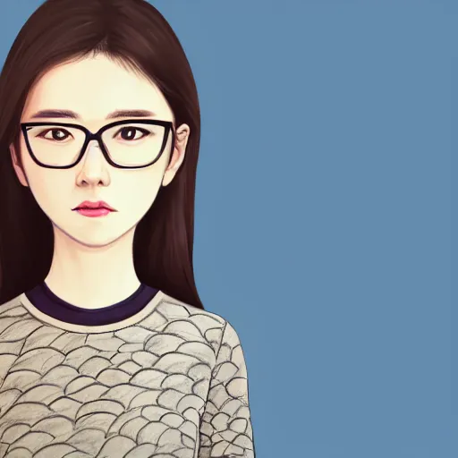 Prompt: a drawing of a woman wearing glasses and a sweater, a character portrait by Lü Ji, pixiv contest winner, digital art, sketchfab, flat shading, speedpainting