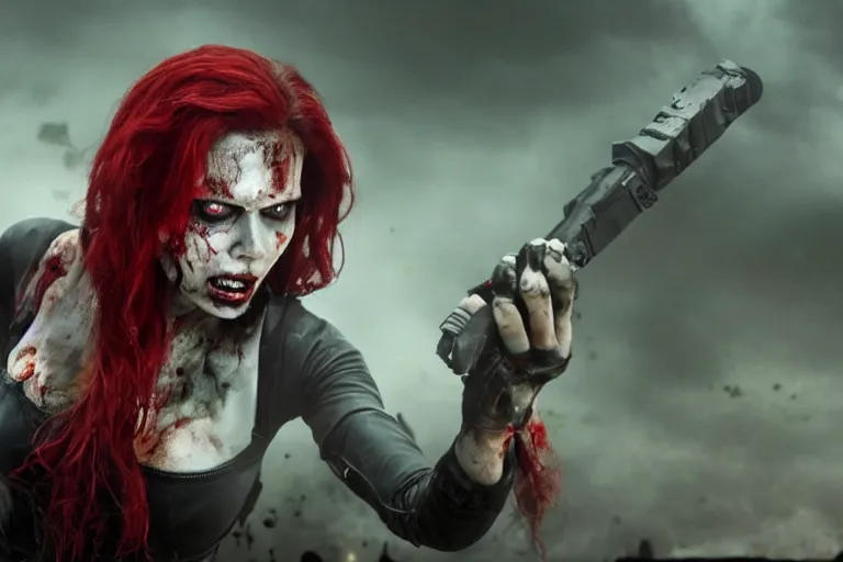 Image similar to film still of zombie zombie Black Widow as a zombie in new avengers movie, 4k