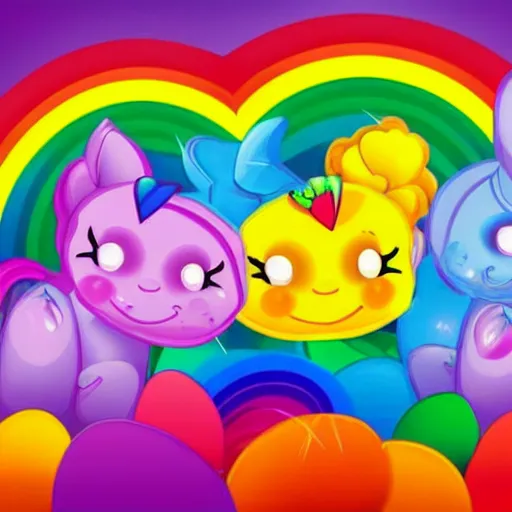 Image similar to sweet happy image for children, good dreams, smiles, candy, rainbows, unicorns