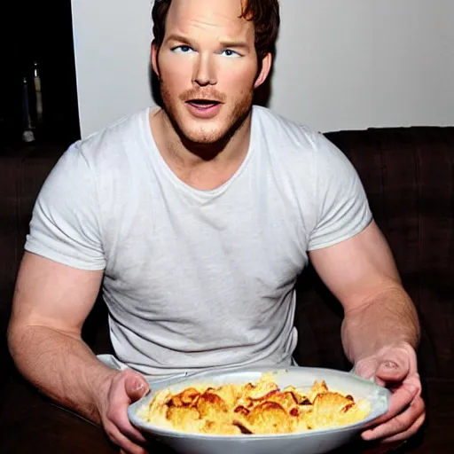 Prompt: Chris Pratt eating