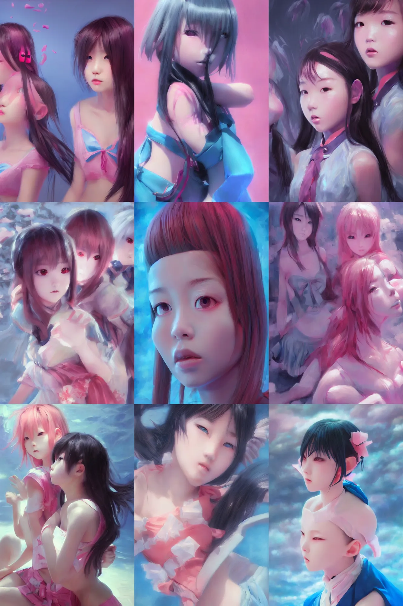 Image similar to 3d dark infrared octane render concept art by D. Jun, by Mo Xiang Tong Xiu, by Igarashi Daisuke, beauty portrait anime schoolgirls under dark pink and blue water. cute face. dramatic light, trending on artstation, oil painting.