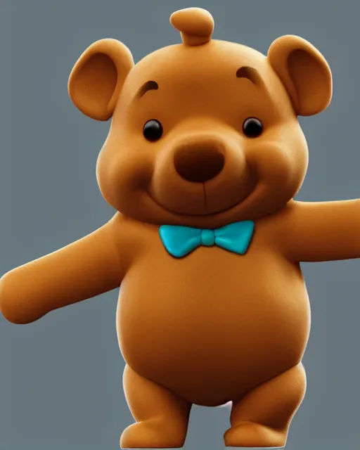 Image similar to full body 3d render of unhappy winnie-the-pooh wearing a suit as a funko pop, studio lighting, white background, blender, trending on artstation, 8k, highly detailed