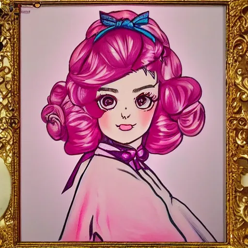 Prompt: beautiful pink little girl, profile picture, vintage fashion, highly detailed, reflection, realistic artwork, hd, inspired by jojo bizarre adventure