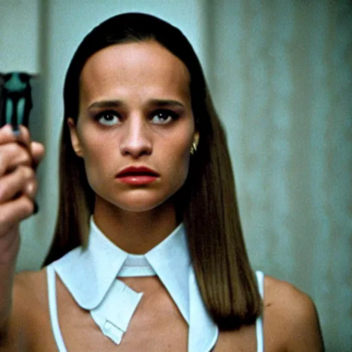 Prompt: Alicia Vikander, Patrick Bateman in American Psycho (1999)