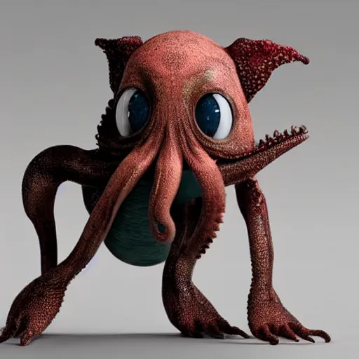 Prompt: a repulsive lonely-looking animal-like creature with rough unusual coloured tentacled skin, a long snout and bulging eyes, ultra realistic 3d render with shadow