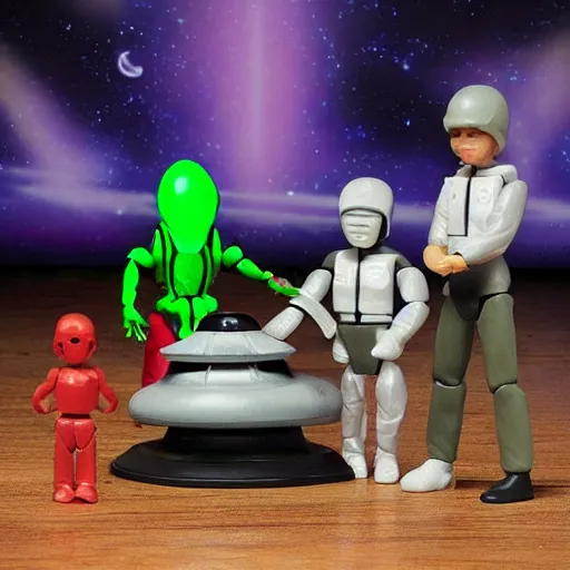 Image similar to ufo abduction playset action figure 9 0's, realistic, high detail,