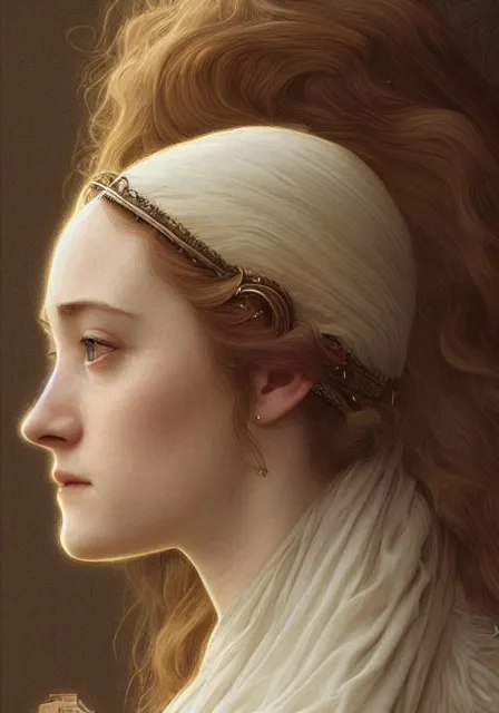 Image similar to sansa saoirse ronan, intricate, elegant, highly detailed, digital painting, artstation, concept art, smooth, sharp focus, illustration, art by artgerm and greg rutkowski and alphonse mucha and william - adolphe bouguereau