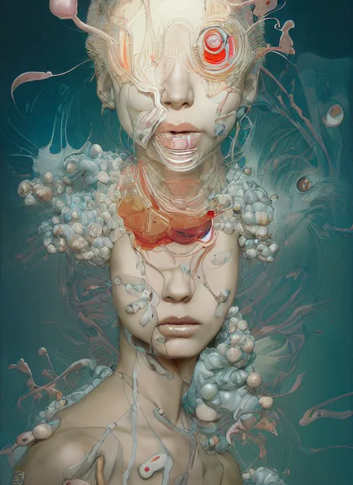 Image similar to prompt : figurative unique features fascinating subconscious, portrait soft light painted by james jean and katsuhiro otomo and erik jones, inspired by akira anime, smooth face feature, intricate oil painting, high detail illustration, sharp high detail, manga and anime 1 9 9 9