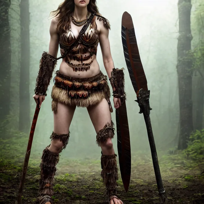 Prompt: full body photograph of alexandra daddario as a amazon warrior, Extremely detailed. 8k