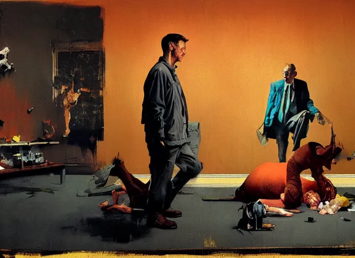 Image similar to a still from the movie million dollar baby nest by francis bacon and norman rockwell and james jean, and mark brooks, triadic color scheme, by greg rutkowski, syd mead and edward hopper and norman rockwell and beksinski, dark surrealism, orange and turquoise