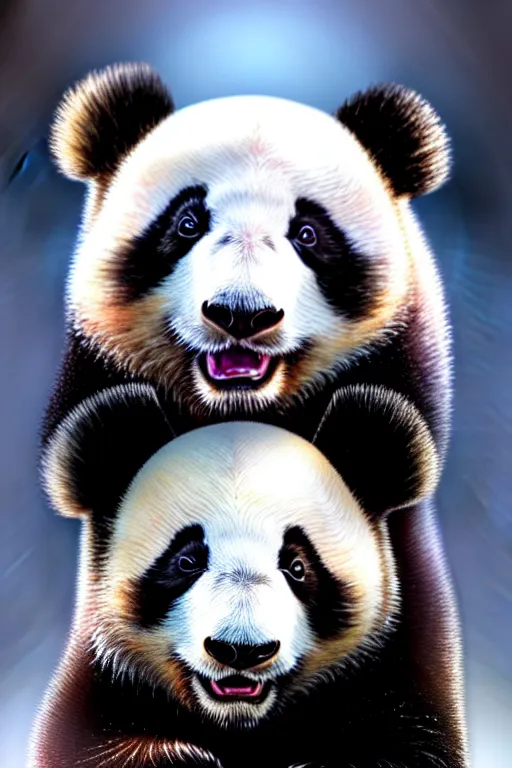 Image similar to clear portrait of a baby panda, cottagecore!!, background hyper detailed, character concept, full body, dynamic pose, glowing lights!! intricate, elegant, highly detailed, digital painting, artstation, concept art, smooth, sharp focus, illustration, art by artgerm and greg rutkowski and alphonse mucha