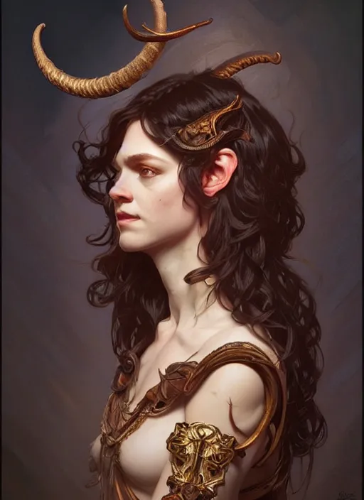 Prompt: portrait of alex horne as a satyr, d & d, fantasy, intricate, elegant, highly detailed, digital painting, artstation, concept art, smooth, sharp focus, illustration, art by artgerm and greg rutkowski and alphonse mucha