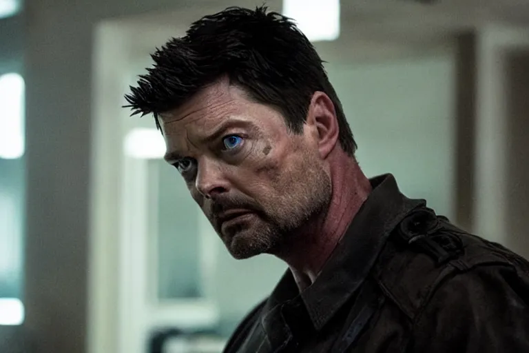 Prompt: a film still of Karl urban in punisher, high quality