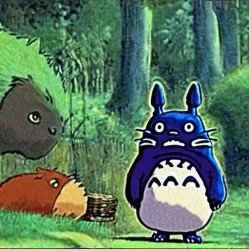 Image similar to a screenshot from the movie My Neighbour Totoro, with a guinea pig