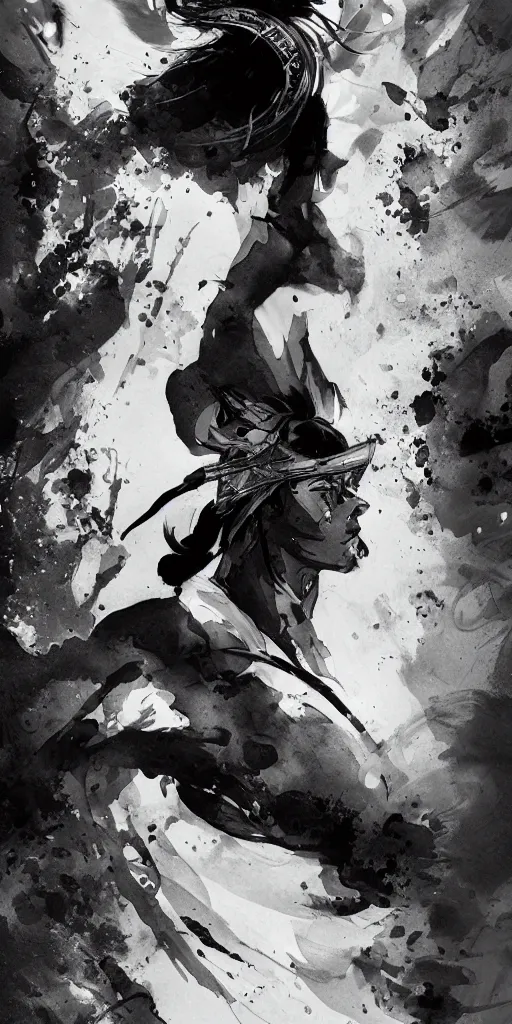 Image similar to highly detailed beautiful black and white photography of a samurai, splash, sharp focus, dynamic lighting, elegant harmony, beauty, masterpiece, by riccardo federici, by james jean, by craig mullins, by lois van baarle, by makoto shinkai, by greg tocchini, by greg rutkowski, illustration, ink draw, pen,