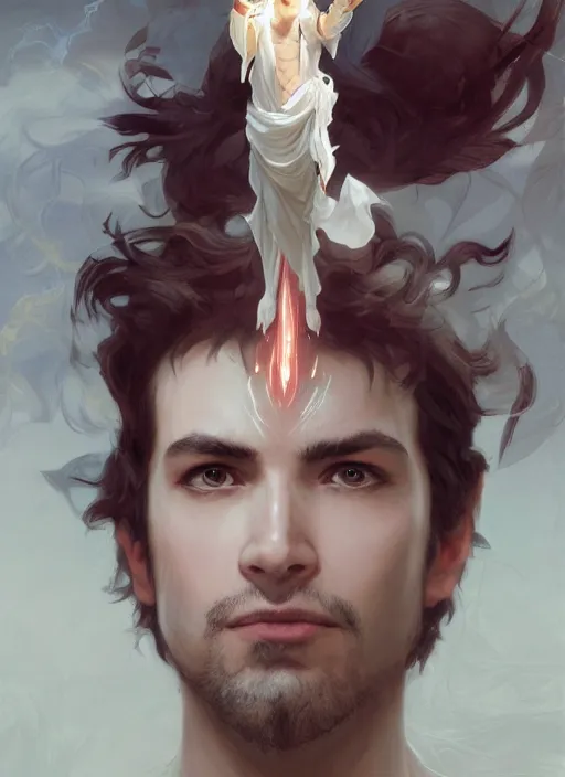 Prompt: character concept portrait of an attractive young Spanish wizard with white skin conjuring a hurricane spell, a floating iridescent spell book in the center, intricate, elegant, digital painting, concept art, smooth, sharp focus, illustration, from Metal Gear, by Ruan Jia and Mandy Jurgens and William-Adolphe Bouguereau, Artgerm