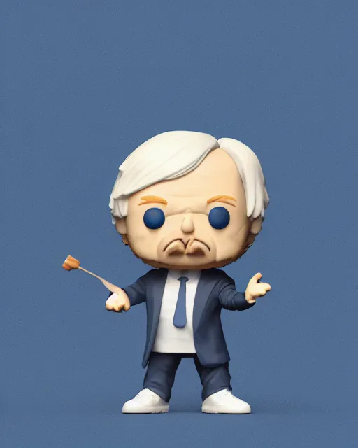 Image similar to full body 3d render of funko pop boris johnson as a funko pop, studio lighting, white background, blender, trending on artstation, 8k, highly detailed