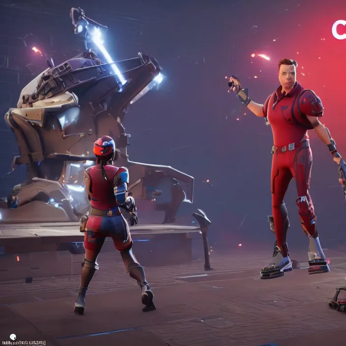 Image similar to cgi cinematic, elon musk in the video game fortnite, elon musk as a fortnite character, 3 d rendering, unreal engine, very detailed