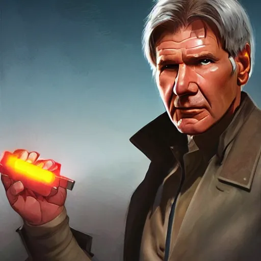 Prompt: Harrison Ford as a Soviet superhero, cinematic lighting, highly detailed, digital painting, artstation, concept art, smooth, sharp focus, illustration, warm light, cozy warm tint, magic the gathering artwork, volumetric lighting, 8k, no gold, no gold colours, art by Akihiko Yoshida and Greg Rutkowski