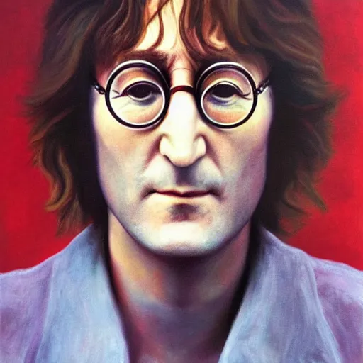 Image similar to A portrait of John Lennon, by Annie Leibovitz, oil painting, majestic, detailed, high resolution