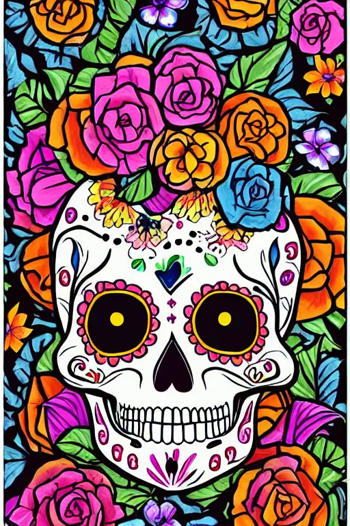 Image similar to illustration of a sugar skull day of the dead girl, art by sam turner