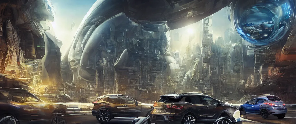 Prompt: ( ( ( nissan qashqai j 1 1 ) ) ) in a futuristic city, unique landscape, highly detailed, cybernetic, energy spheres, holy place, digital painting, artstation, concept art, sharp focus, highly detailed, art by roberto digiglio and furio tedeschi and filippo ubertino