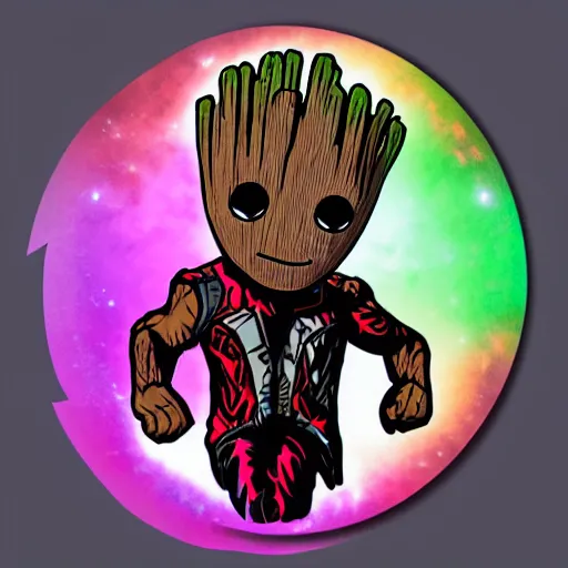 Image similar to svg sticker of a Pop-Wonder Groot-Marvel-Avenger at a rave, spinning records, giant headphones rocking out, wearing headphones, huge speakers, dancing, rave, DJ, spinning records, digital art, amazing composition, rule-of-thirds, award-winning, trending on artstation, featured on deviantart