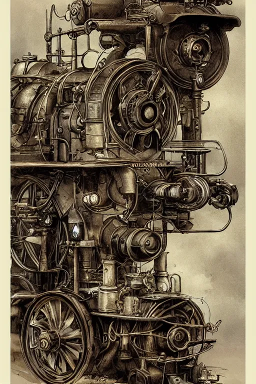 Image similar to steam engine, product illustration, by jean - baptiste monge