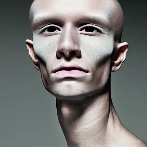 Image similar to a beautiful young male alien with ombre skin, photographed by erwin olaf