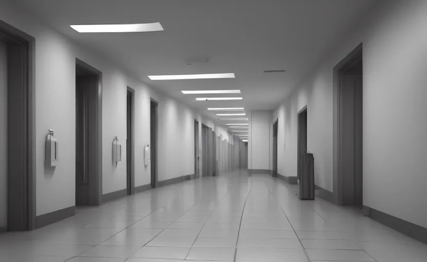 Prompt: an hallway in hospital, octane render, artstation trending, highly detailded