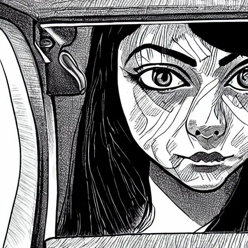 Image similar to Mila Kunis on the bus by Junji Ito