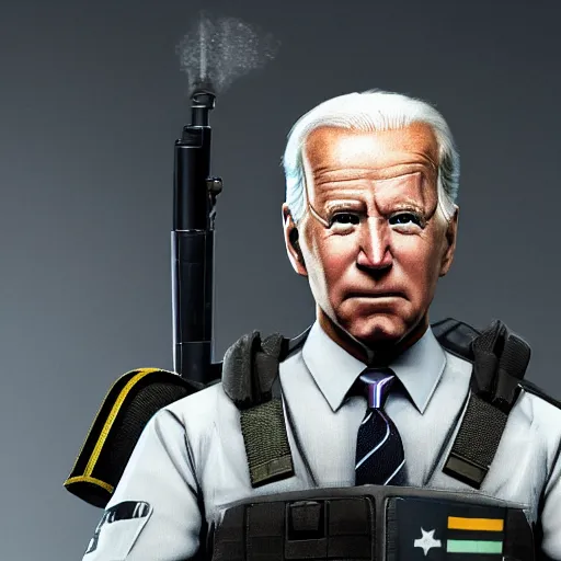 Prompt: joe biden as a rainbow six siege operator, 4 k, highly detailed