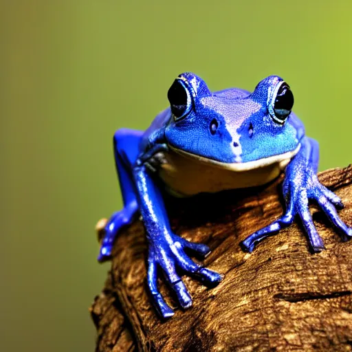 Prompt: blue frog on a tree branch